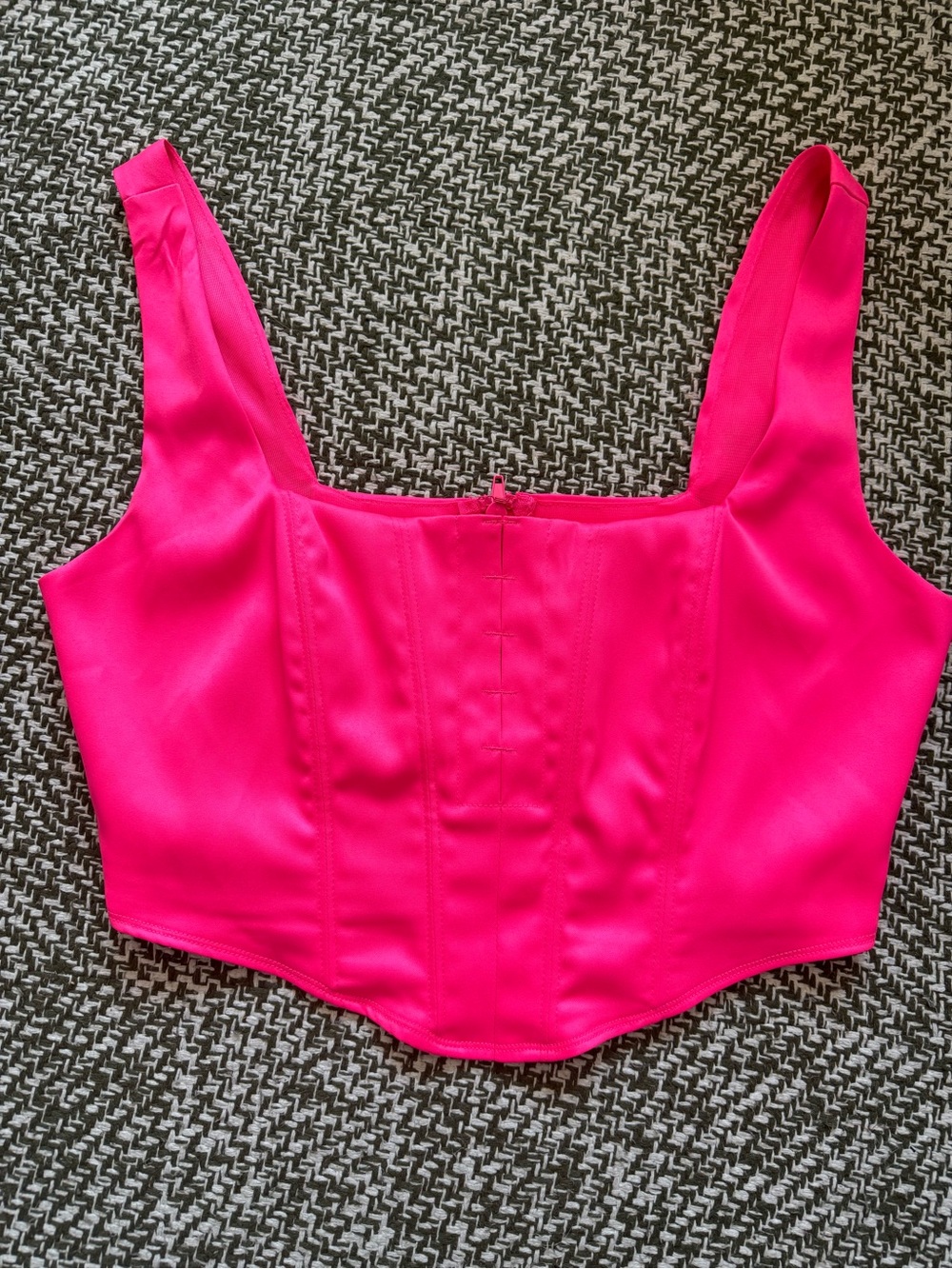 Rue 21 Hot Pink Cropped Corset Top with Square Neckline and zip-up back
